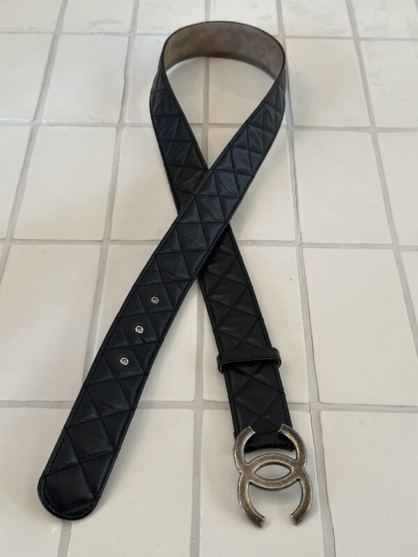 Chanel silver belt black leather - Afbeelding 3