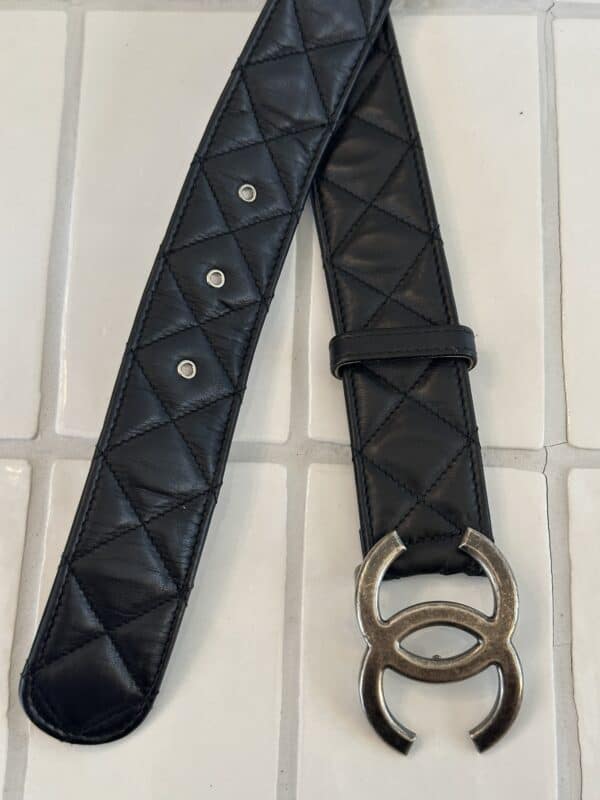 Chanel silver belt black leather - Afbeelding 2